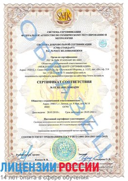 Образец сертификата соответствия Чамзинка Сертификат ISO 14001